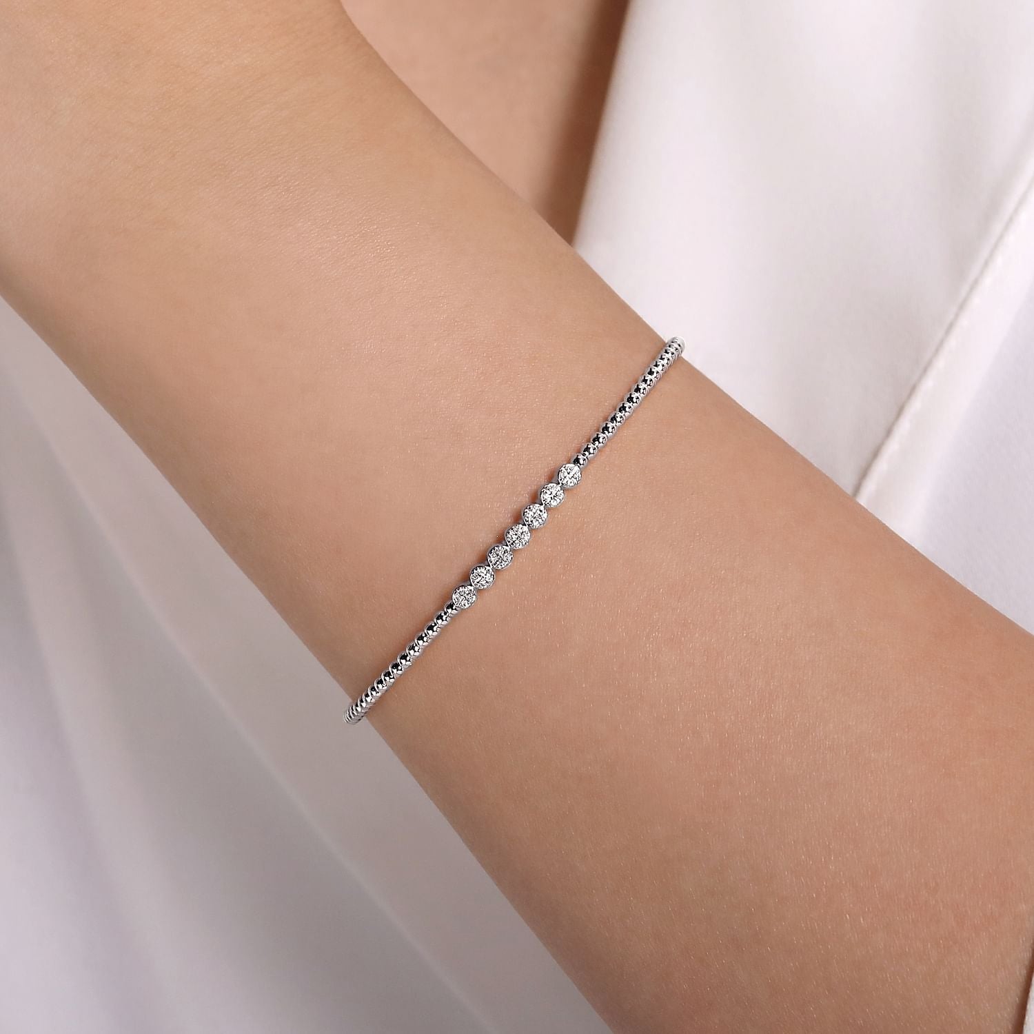 GABRIEL & CO. 14K White Gold Diamond Bangle (8931376300262)