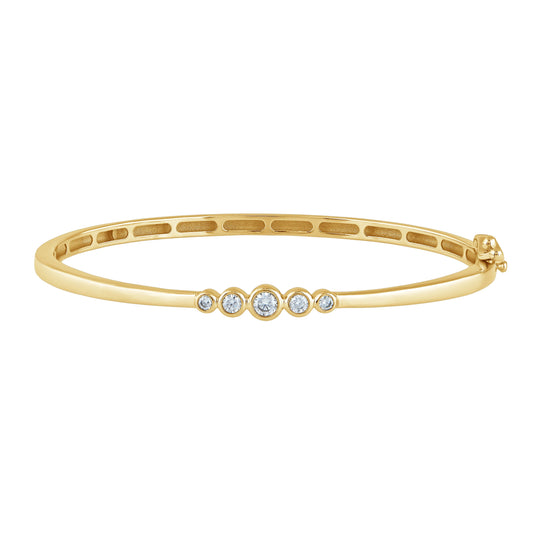 NAVI-STERLING SILVER AND 14KT YELLOW GOLD PLATED LAB GROWN CENTER STATION BEZEL HINGED BANGLE BRACELET WITH 5RD LAB GROWN DIAMONDS APPROX. 1/4CTW GH/SI 6.5"