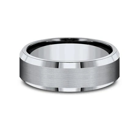 7mm Grey Titanium Satin Finished Beveled Edge Wedding Band (9039385985254) (10800541466817)