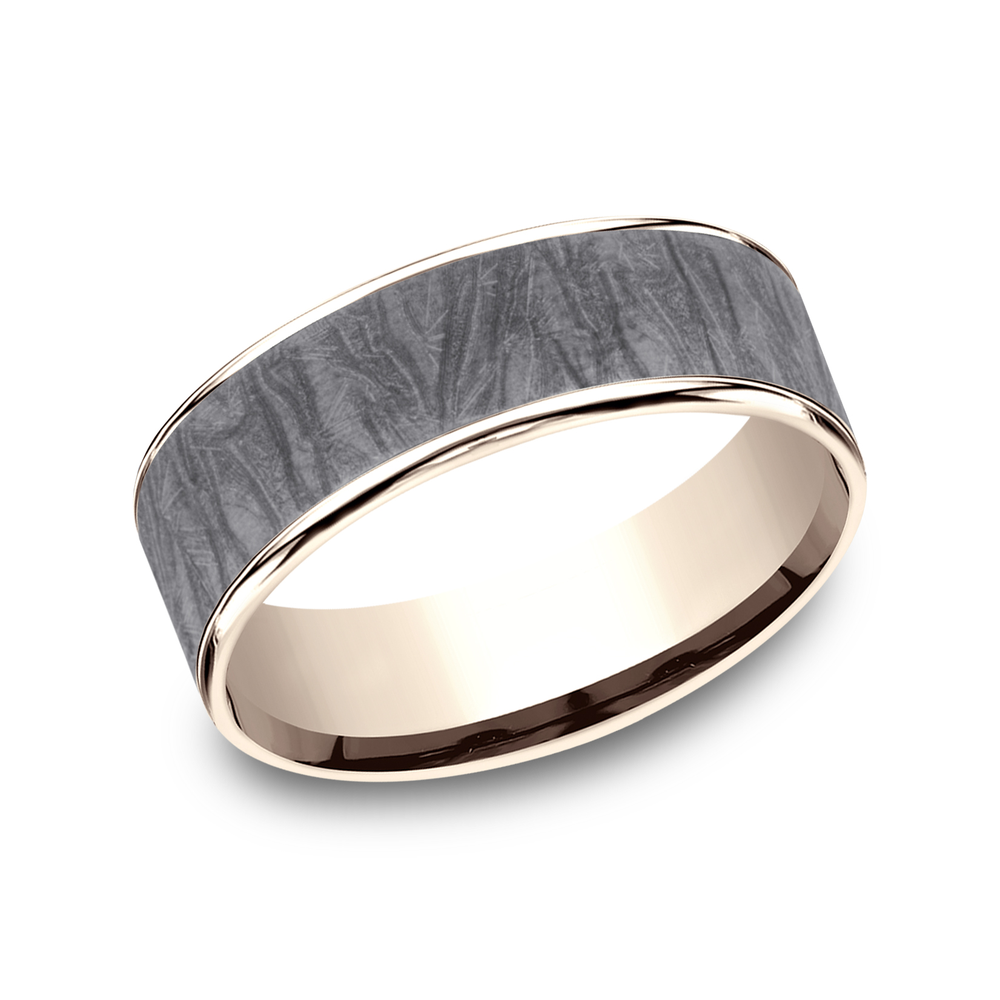 7.5mm 14K Rose Gold and Grey Tantalum Fabric Flow Texture Wedding Band (9039387820262) (10800539664577)