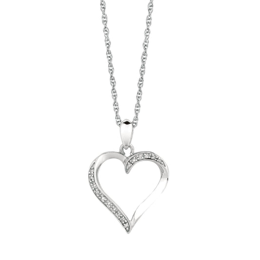 Silver 18 inches Rhodium Finish Shiny 1.1mm Cable Chain with Lobster Clasp+0.05Ct Diamond Fancy Open Heart Pendant (5688356634779) (10220991611073)