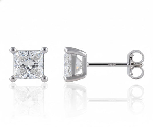 Princess Cut Diamond Stud Earrings Approx. 3.00cttw