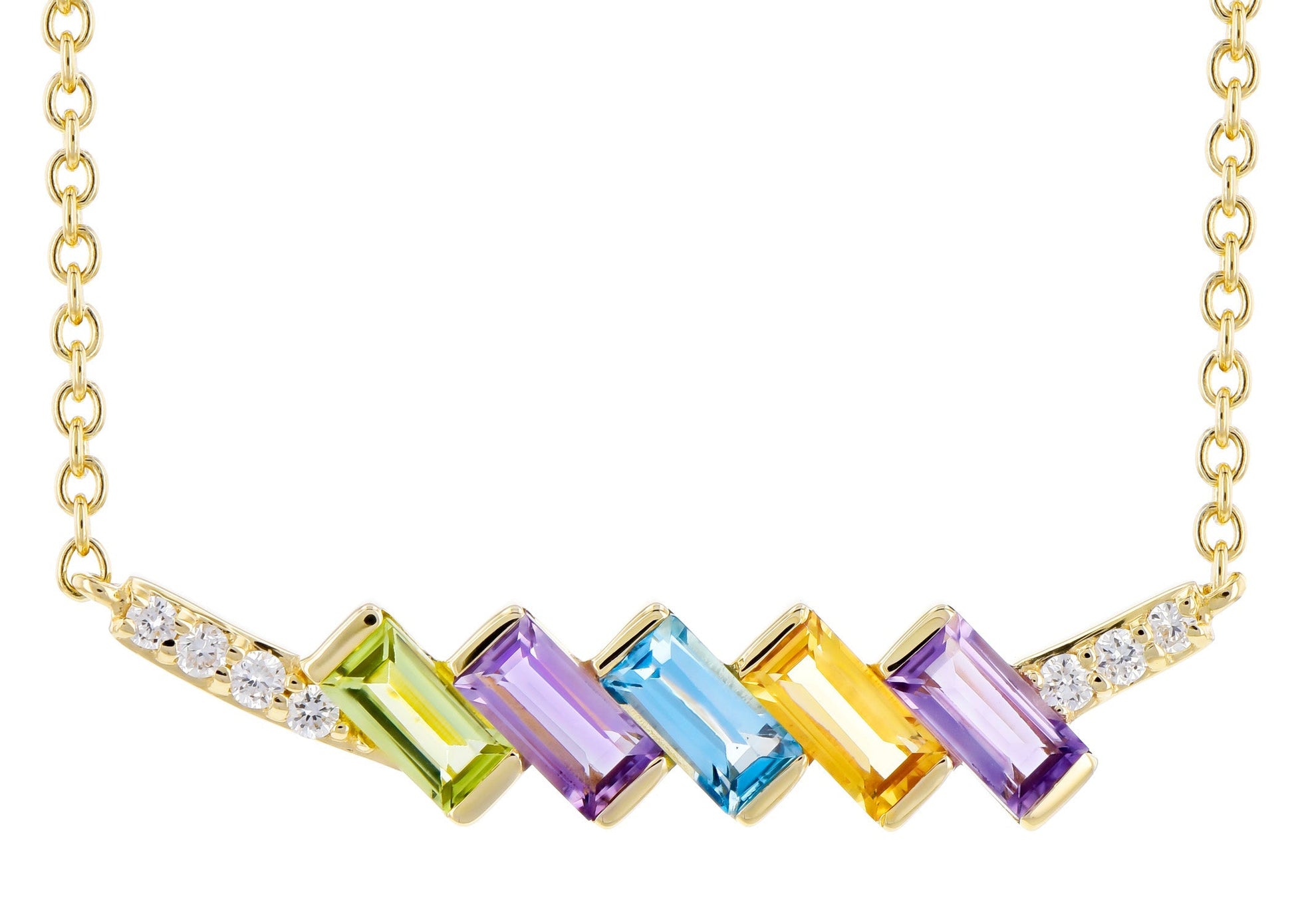 Mixed Gemstone And Diamond Bar Necklace (8055264903398) (10220897992897)