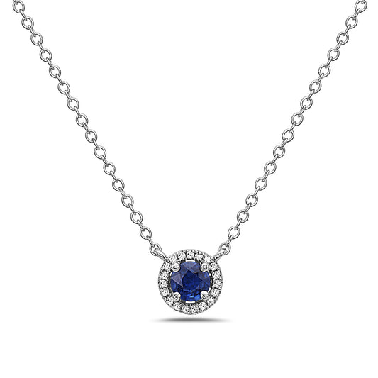 Sapphire And Diamond Halo Necklace (8073429287142)