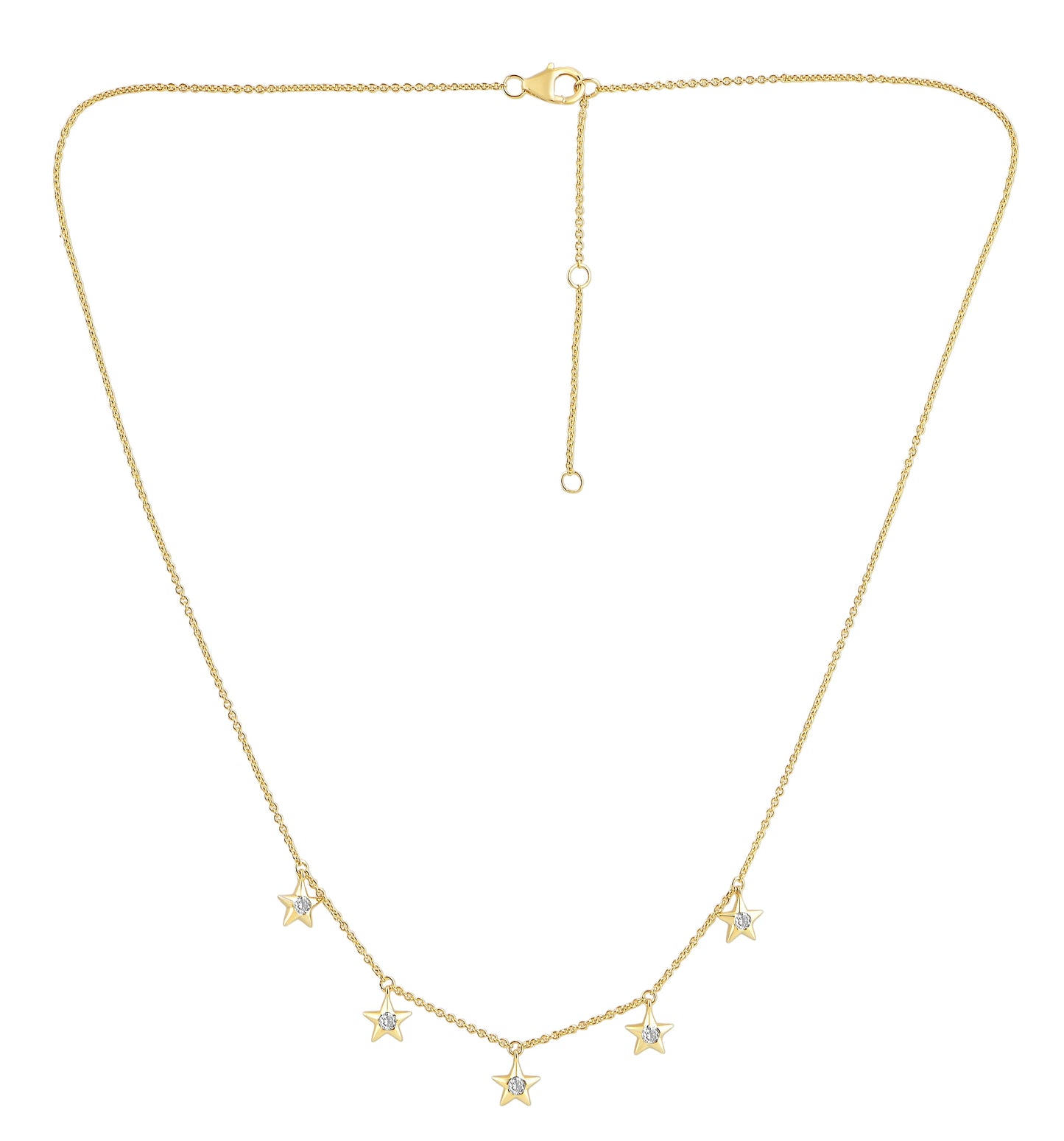 NAVI-STERLING SILVER AND 14KT YELLOW GOLD PLATED 5 STATION STAR NECKLACE WITH 5RD LAB GROWN DIAMONDS APPROX. 1/4CTW GH/SI 18"