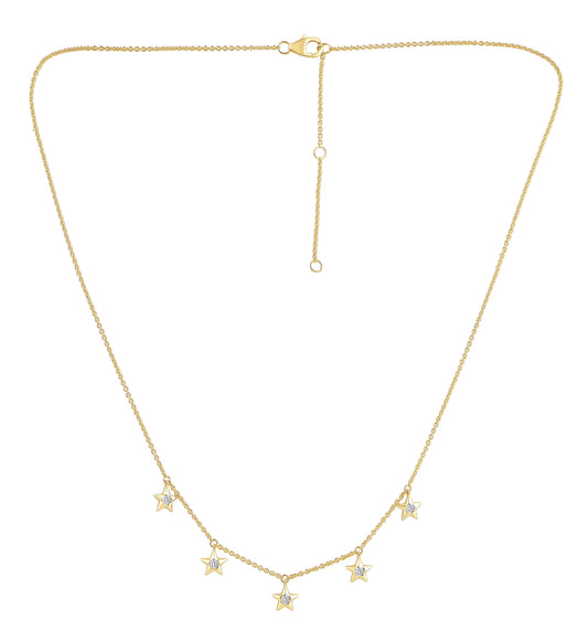 NAVI-STERLING SILVER AND 14KT YELLOW GOLD PLATED 5 STATION STAR NECKLACE WITH 5RD LAB GROWN DIAMONDS APPROX. 1/4CTW GH/SI 18"