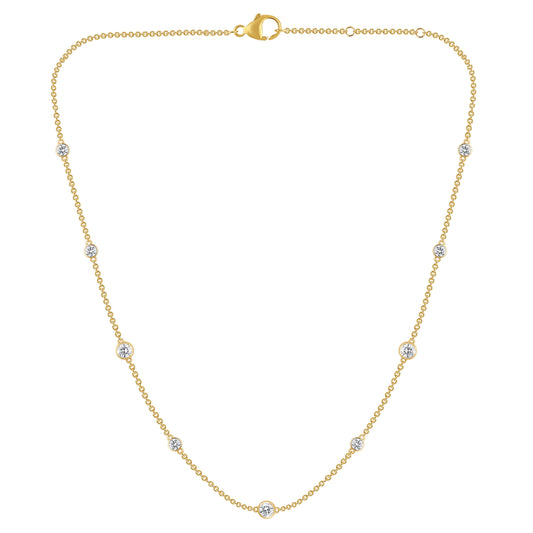 NAVI-STERLING SILVER AND 14KT YELLOW GOLD PLATED LAB GROWN DIAMOND BY THE YARD 18" NECKLACE WITH 9RD LAB GROWN DIAMONDS APPROX. 1.1/4CTW GH/SI