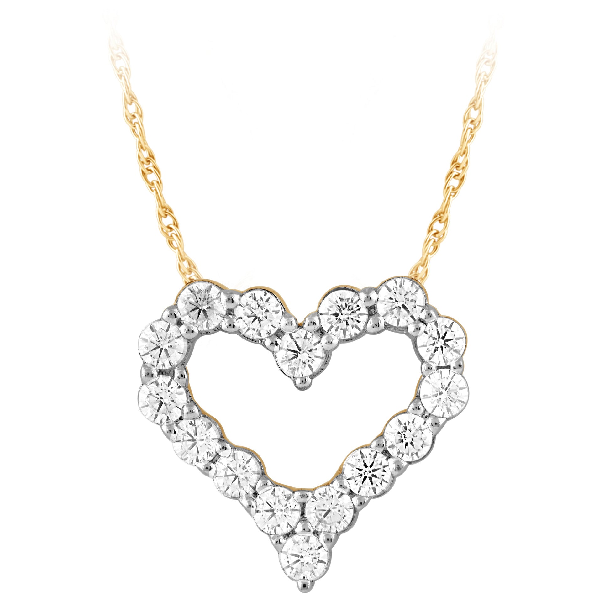 NAVI-STERLING SILVER AND 14KT YELLOW GOLD PLATED LAB GROWN HEART OUTLINE PENDANT WITH 16RD LAB GROWN DIAMONDS APPROX. 1/2CTW GH/SI 18"