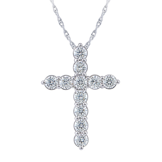 NAVI-STERLING SILVER LAB GROWN DIAMOND CROSS WITH 11RD LAB GROWN DIAMONDS APPROX. 1CTW GH/SI 18"