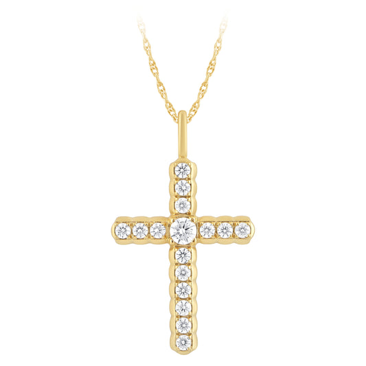 NAVI-STERLING SILVER AND 14KT YELLOW GOLD PLATED LAB GROWN DIAMOND CROSS WITH 16RD LAB GROWN DIAMONDS APPROX. 1/2CTW GH/SI 18"