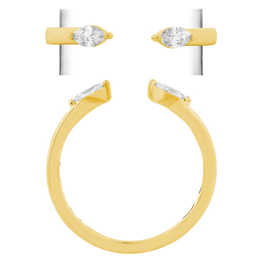 NAVI-STERLING SILVER AND 14KT YELLOW GOLD PLATED LAB GROWN ENDS CUFF RING WITH 2 PEAR LAB GROWN DIAMONDS APPROX. 1/5CTW GH/SI