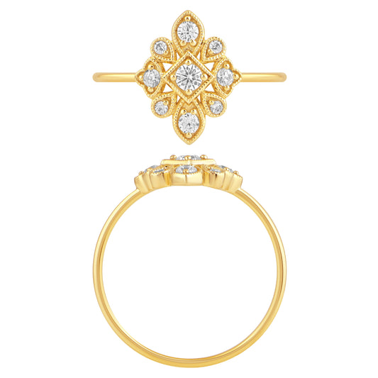 NAVI-STERLING SILVER AND 14KT YELLOW GOLD PLATED VINTAGE RING WITH 9RD LAB GROWN DIAMONDS APPROX. 1/4CTW GH/SI