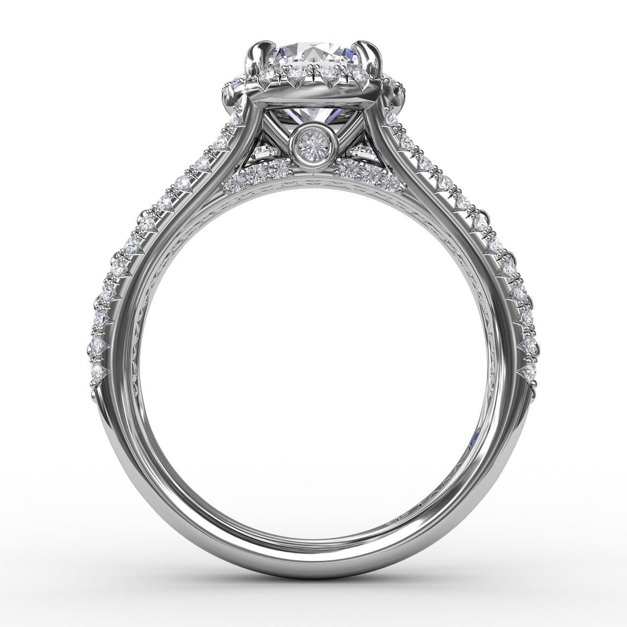 Classic Round Diamond Halo Engagement Ring With Triple-Row Diamond Band (5552776937627) (10221019005121)