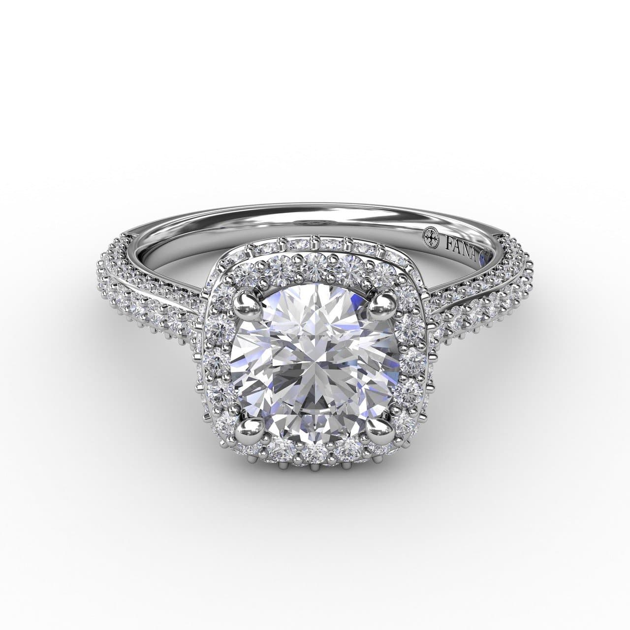 Cushion-Shaped Waterfall Halo Engagement Ring With Pavé Band (5552783294619)