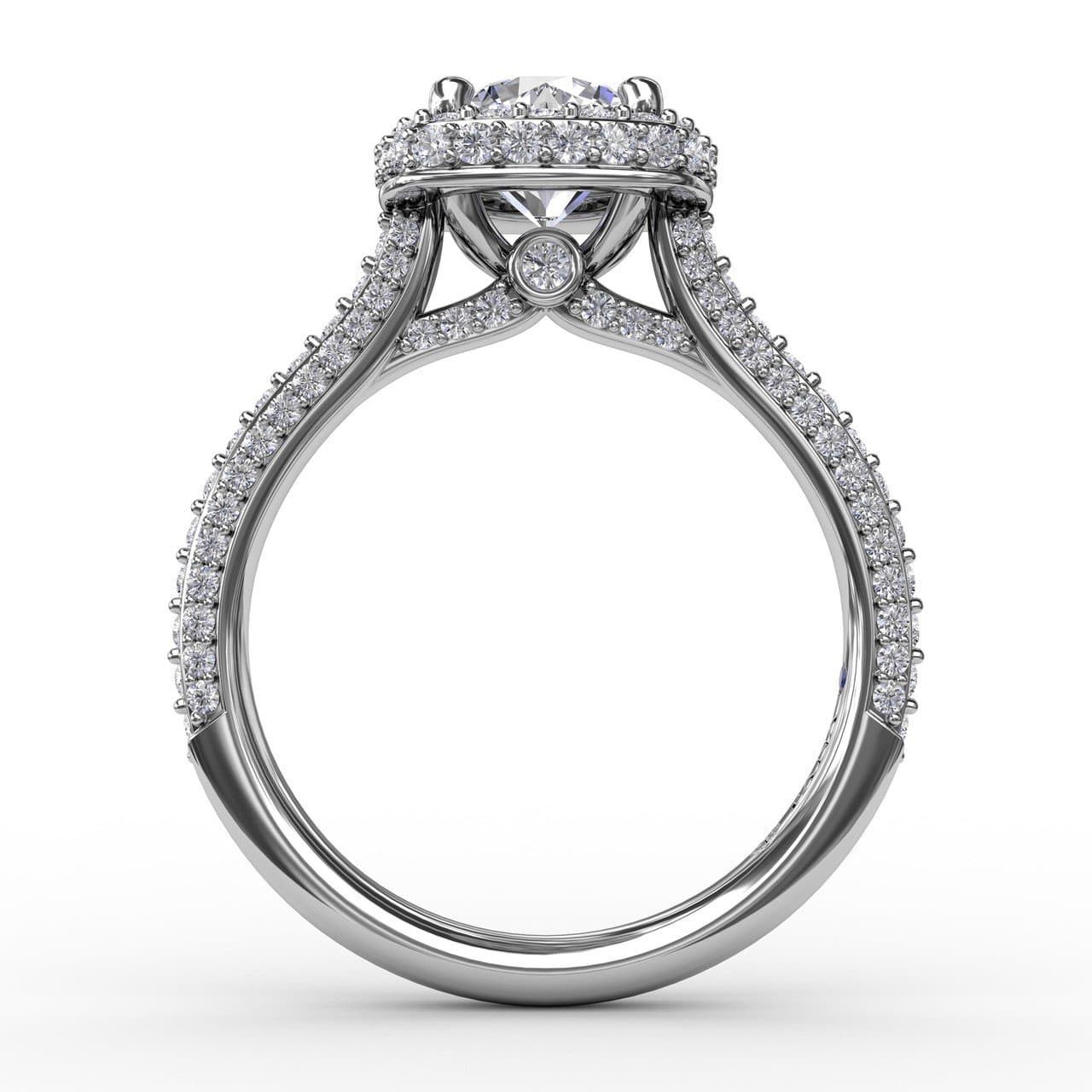 Cushion-Shaped Waterfall Halo Engagement Ring With Pavé Band (5552783294619) (10221015040193)