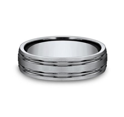 6mm Grey Titanium Satin Finish Grooved Wedding Band (9039385788646) (10800541630657)
