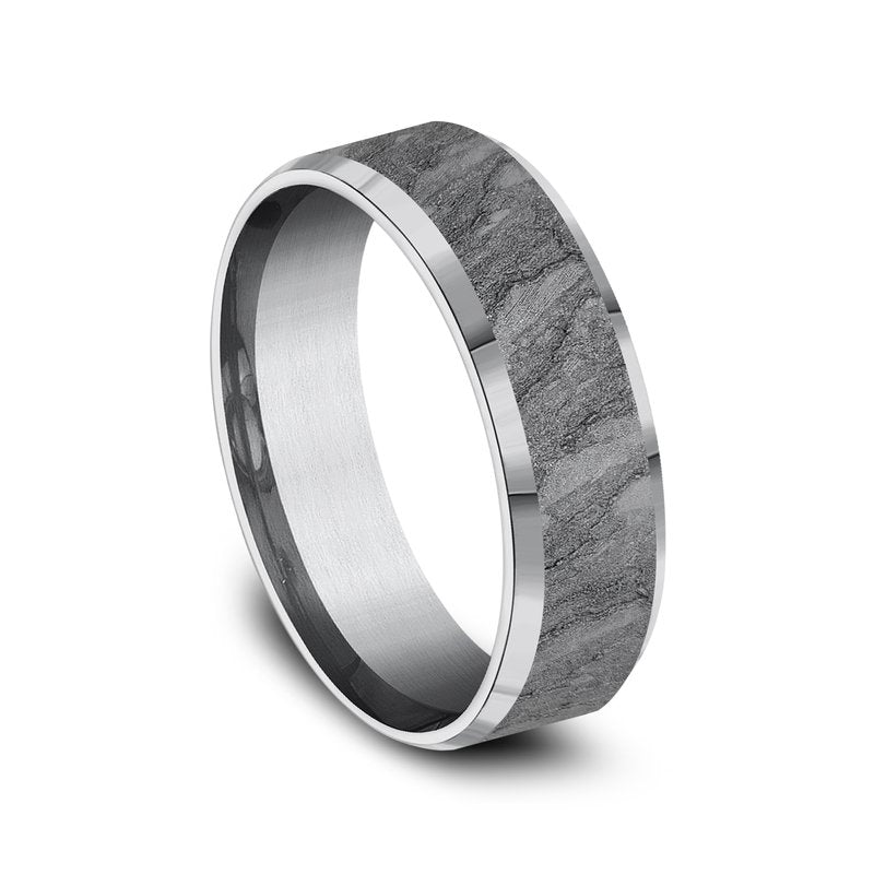7mm Grey Tantlaum Lava Rock Texture Wedding Band (9039387099366) (10800540418241)