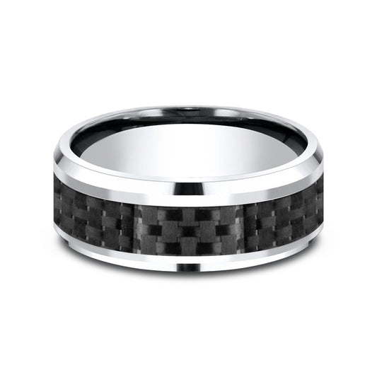 8mm Grey Cobalt Carbon Fiber Inlay Wedding Band (9039386116326) (10800541335745)