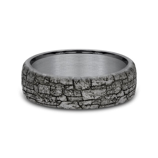 6.5mm Grey Tantalum Stonewall Texture Wedding Band (9039387361510)