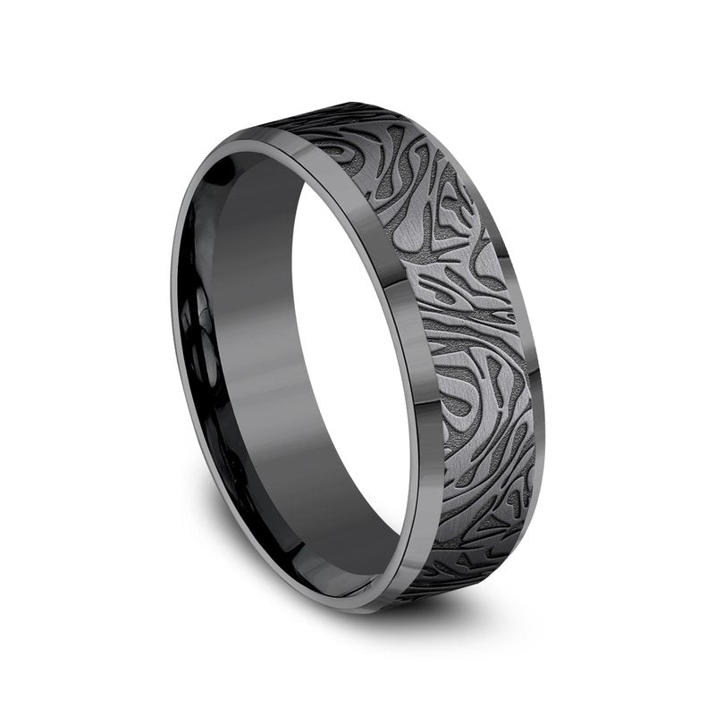 7mm Dark Tantalum Mokume Pattern Wedding Band (9039387066598)