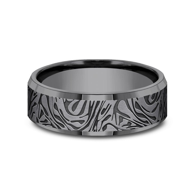 7mm Dark Tantalum Mokume Pattern Wedding Band (9039387066598)