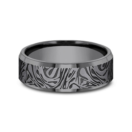 7mm Dark Tantalum Mokume Pattern Wedding Band (9039387066598)