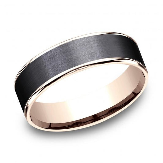 6.5mm 14K Rose Gold and Black Titanium Satin Finish Wedding Band (9039387754726) (10800539730113)