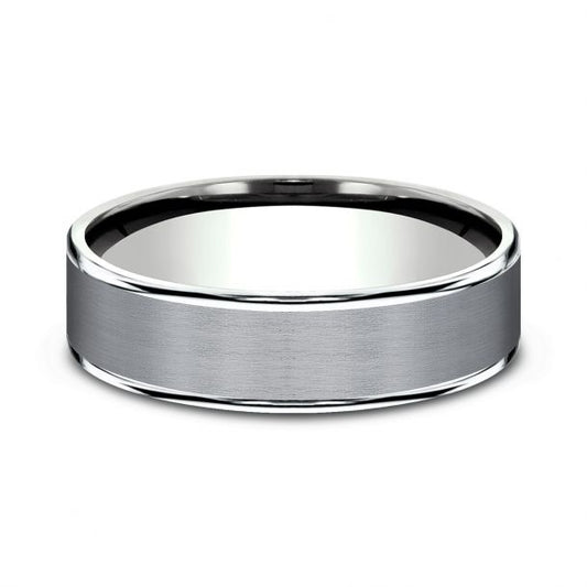 6.5mm Grey Tantalum and 14K White Gold Satin Finish Wedding Band (9039387918566) (10800539566273)