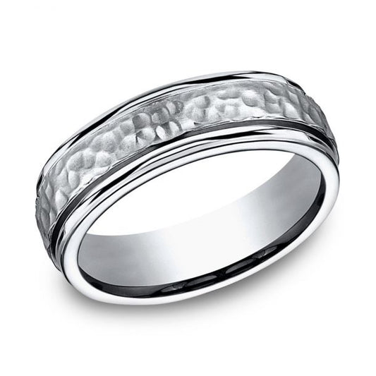 7mm Grey Titanium Hammered Wedding Band (9039385723110)