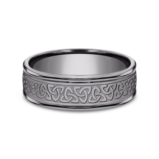 7mm Grey Tantalum Celtic Triangle Knot Pattern Wedding Band (9039387427046) (10800540057793)