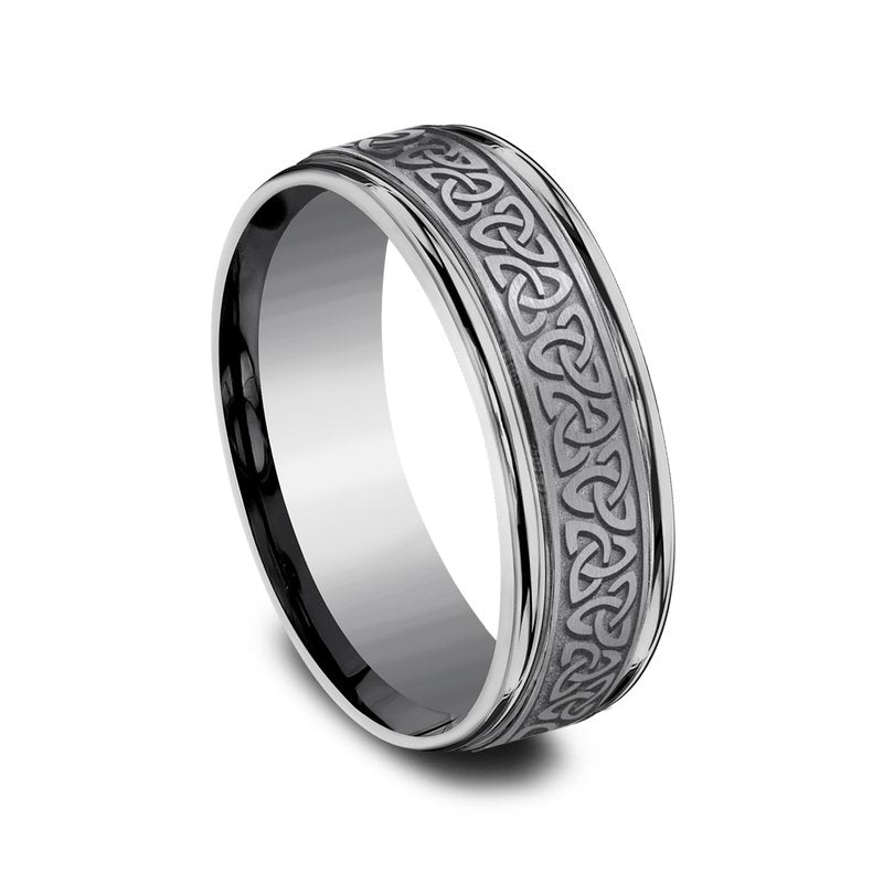 7mm Grey Tantalum Celtic Triangle Knot Pattern Wedding Band (9039387427046) (10800540057793)