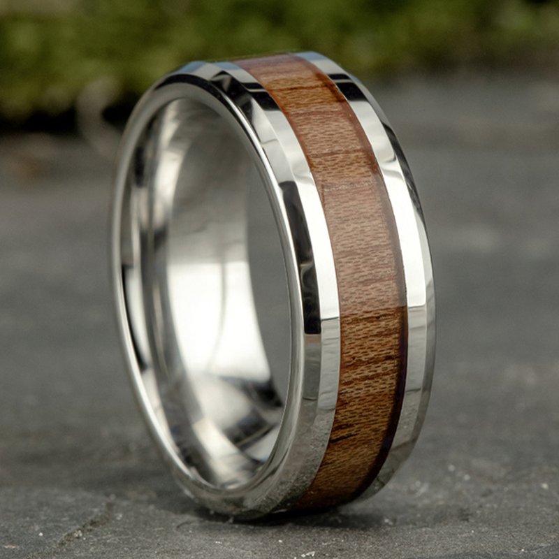 8mm Grey Cobalt Wood Inlay Wedding Band (9039385854182) (10800541532353)