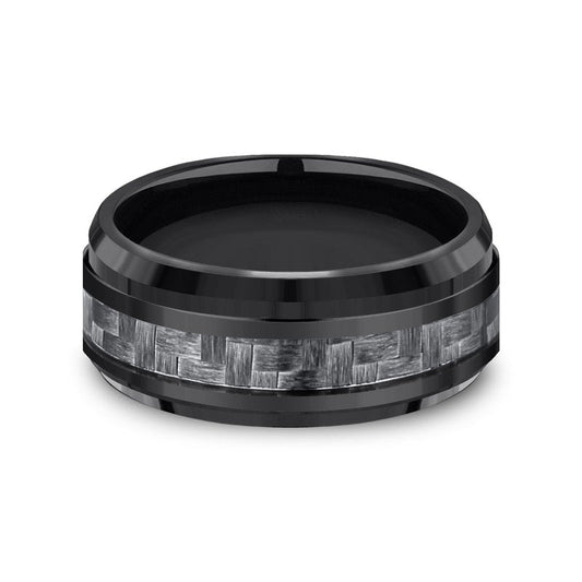 9mm Black Titanium Carbon Fiber Inlay Wedding Band (9039386280166) (10800541204673)