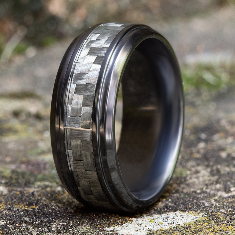 9mm Black Titanium Carbon Fiber Inlay Wedding Band (9039386280166) (10800541204673)