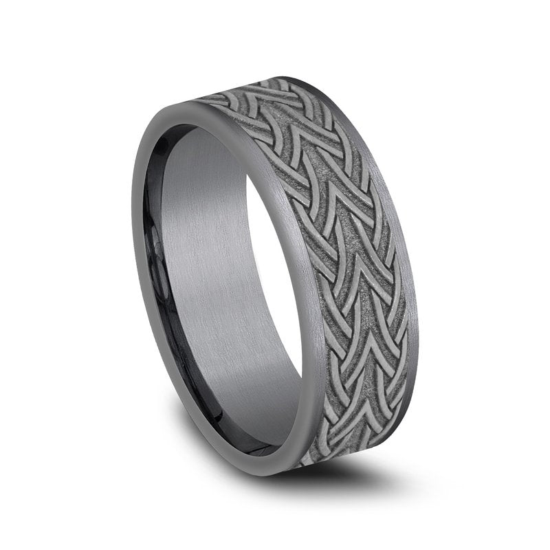 7mm Grey Tantalum Celtic Arrow Knot Pattern Wedding Band (9039387132134)