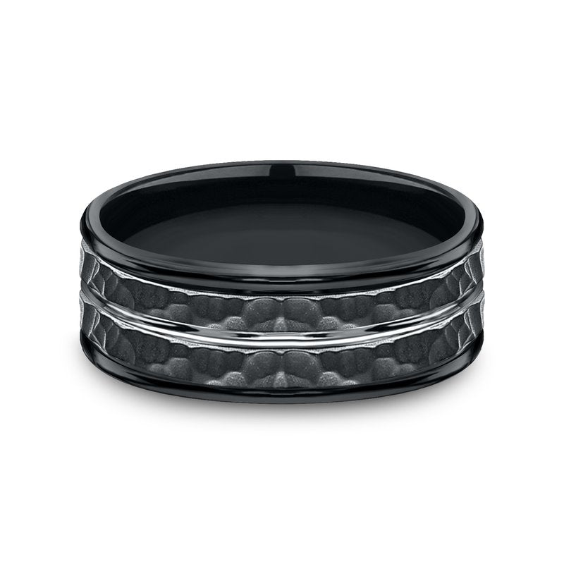 8mm Black Cobalt Hammered Finish Center Groove Wedding Band (9039386476774) (10800541040833)