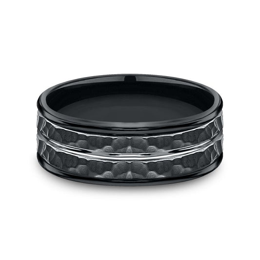 8mm Black Cobalt Hammered Finish Center Groove Wedding Band (9039386476774) (10800541040833)