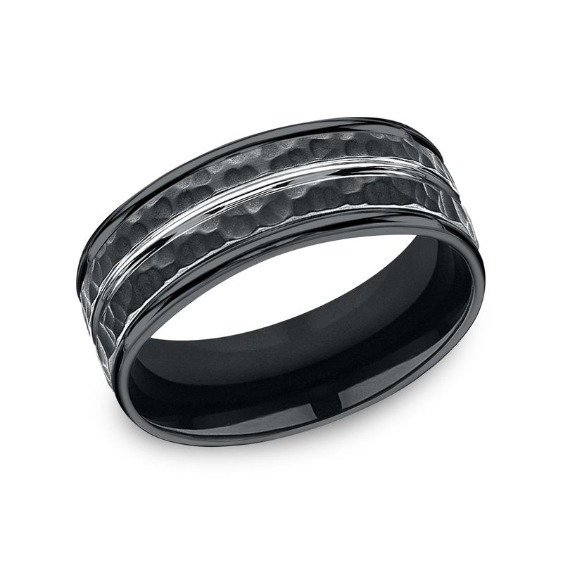 8mm Black Cobalt Hammered Finish Center Groove Wedding Band (9039386476774) (10800541040833)