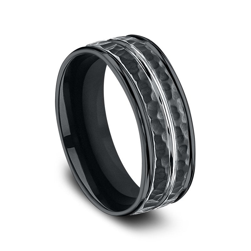 8mm Black Cobalt Hammered Finish Center Groove Wedding Band (9039386476774) (10800541040833)