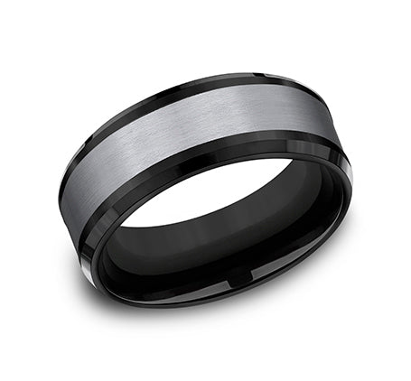 8mm Black Titanium and Grey Tantalum Satin Finish Wedding Band (9039386640614) (10800540844225)