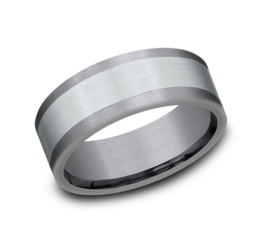 8mm Grey Tantalum and 14K White Gold Satin Finish Wedding Band (9039387558118) (10800539893953)