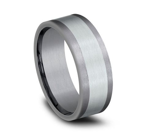 8mm Grey Tantalum and 14K White Gold Satin Finish Wedding Band (9039387558118) (10800539893953)