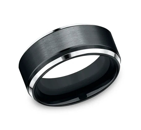 9mm Black Cobalt Satin Finish Drop Beveled Edge Wedding Band (9039386181862) (10800541302977)