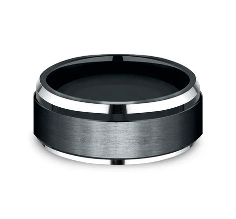 9mm Black Cobalt Satin Finish Drop Beveled Edge Wedding Band (9039386181862) (10800541302977)