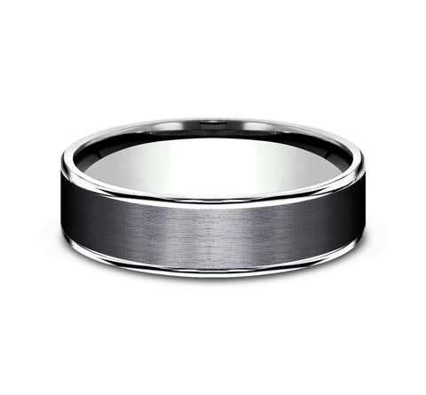 6.5mm 14K White Gold and Black Titanium Satin Finish Wedding Band (9039387656422) (10800539795649)