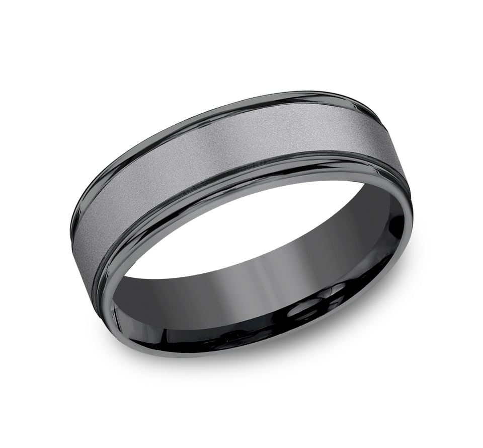 7mm Dark Tantalum Sandblast Finish Round Edge Wedding Band (9039387394278) (10800540123329)